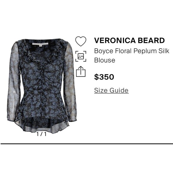 Veronica Beard Womens 8 Silk Floral Blouse Boyce Blue Black Peplum Ruffle Long - Picture 12 of 12